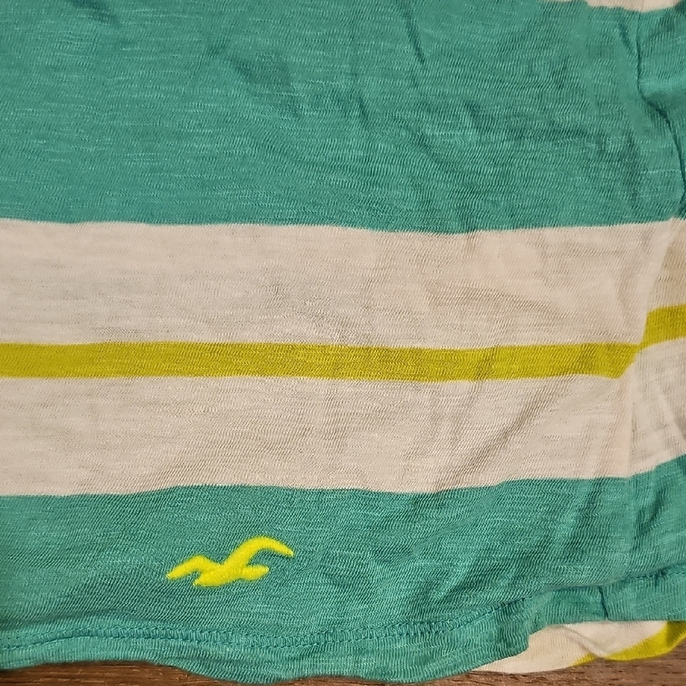Vintage Hollister Green Neon Green White Striped Tank Top Large Women Shirt - Picture 3 of 4